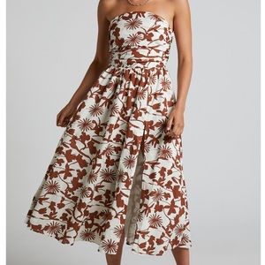 Evita Midi Dress - Ruched High Split Strapless Dress